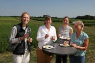 Vier Frauen am Stehtisch auf dem Feld